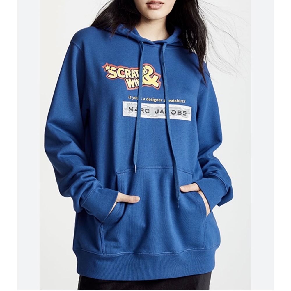 Marc Jacobs Hoodie Womens S Navy Blue IDEA Collab Scratch & Win Graphic Pullover